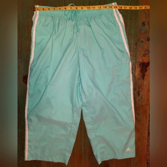 Adidas Women's Capri Pants size large beautiful teal & white color EUC - Picture 9 of 10